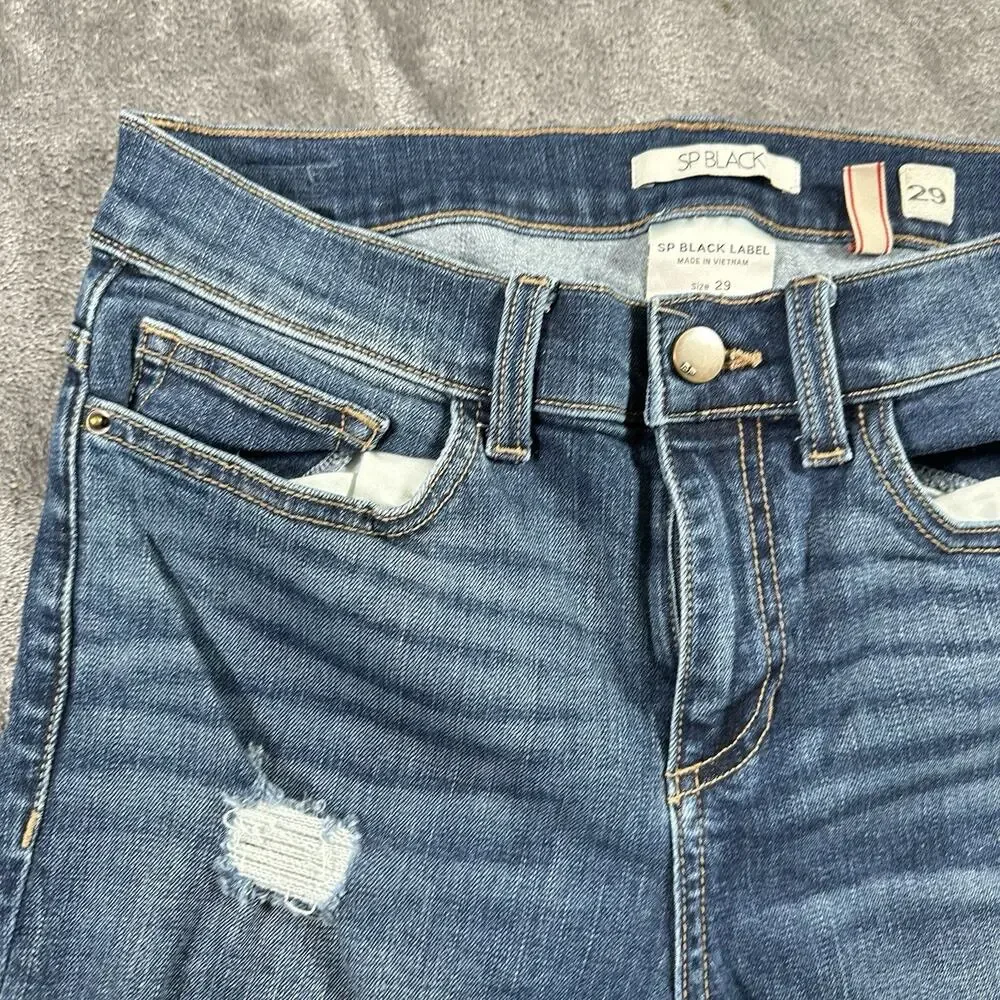 SP Black Label‎ Jeans Women's 29 Blue Mid-rise Skinny Distressed Raw Hem Pants
